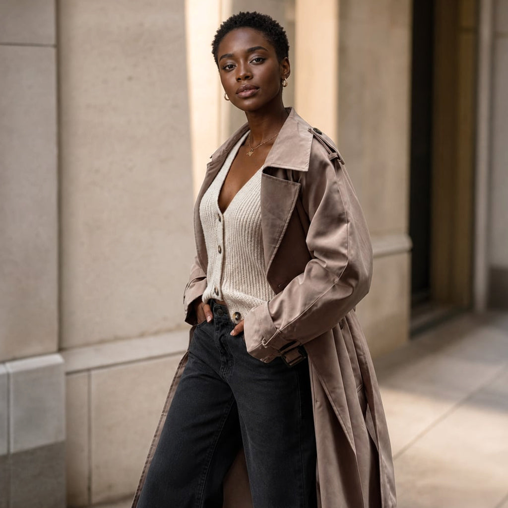 Trench coat longline oversize con cinturón Mocha – Labetina