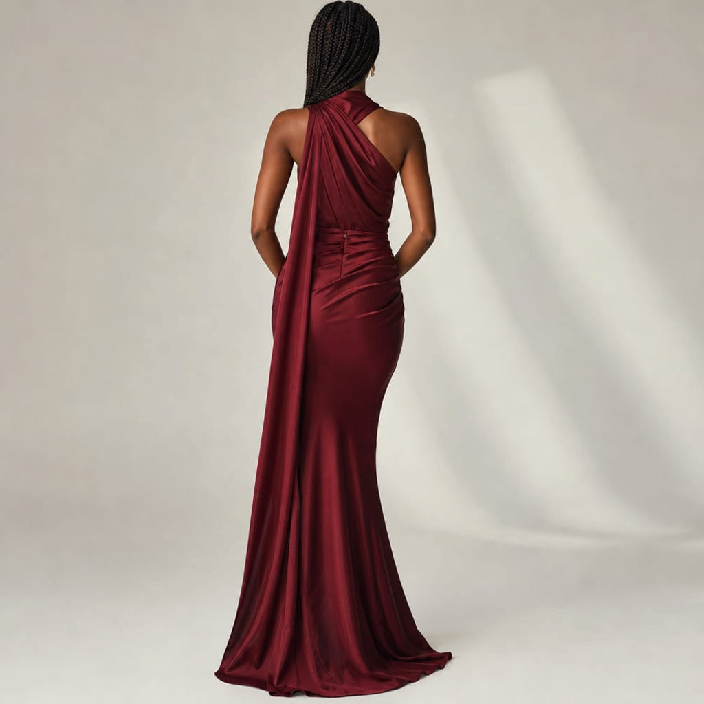 Vestido maxi un hombro drapeado asimétrico – Labetina