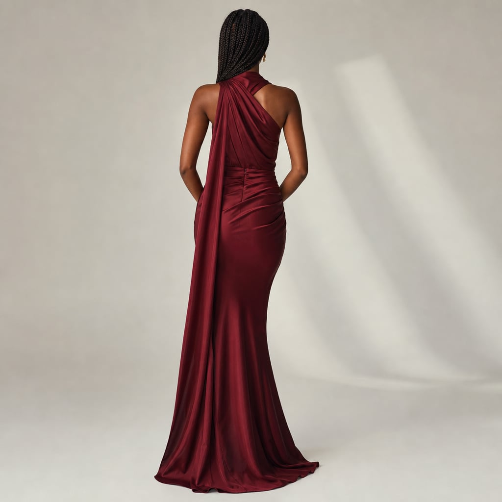 Vestido maxi un hombro drapeado asimétrico – Labetina
