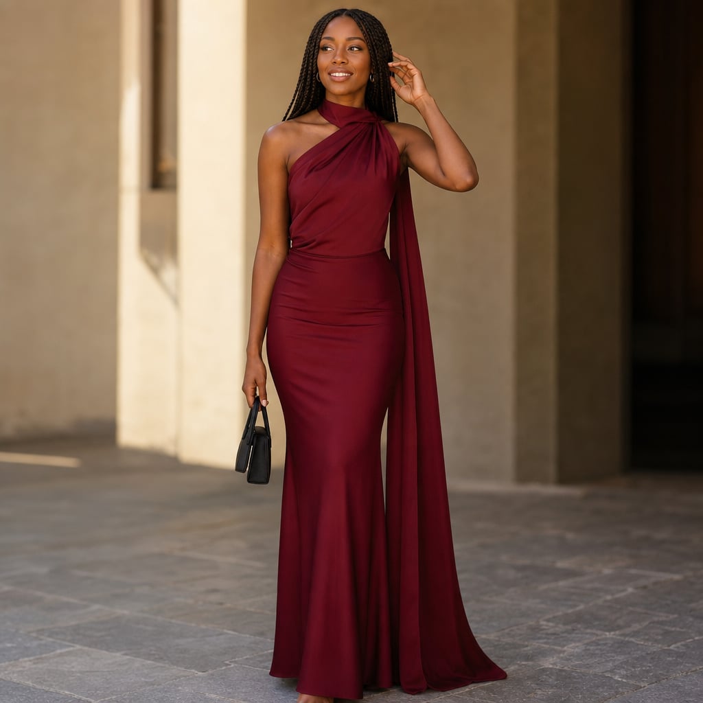 Vestido maxi un hombro drapeado asimétrico – Labetina