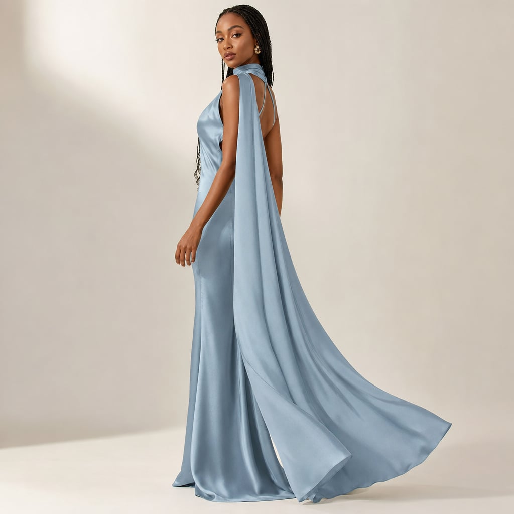 Vestido maxi un hombro drapeado asimétrico en Blue – Labetina