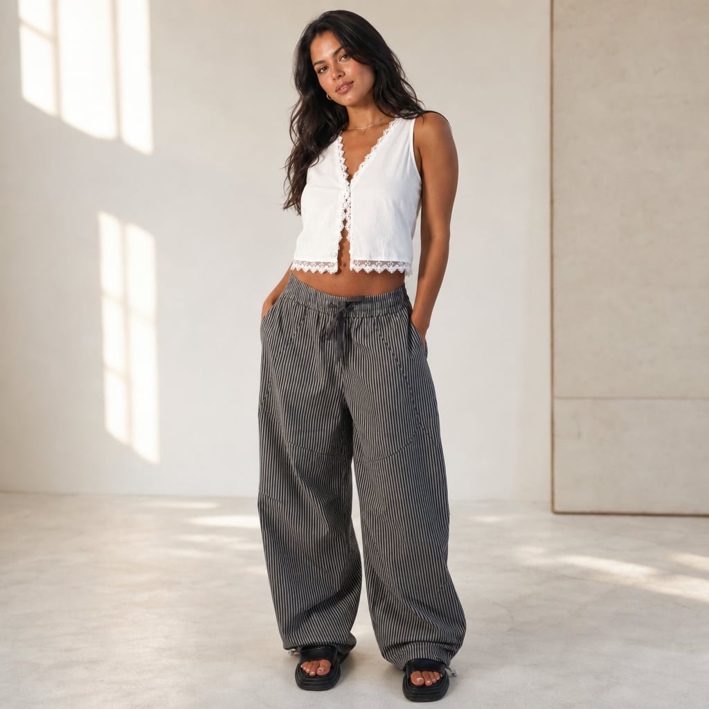 Pantalón barrel leg elástico en cintura tiro alto Gris – Labetina