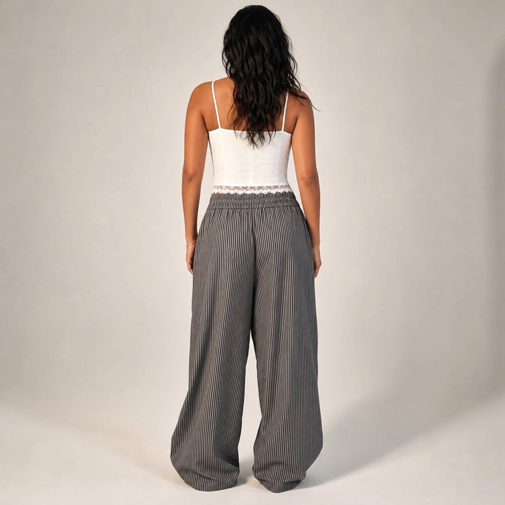 Pantalón barrel leg elástico en cintura tiro alto Gris – Labetina