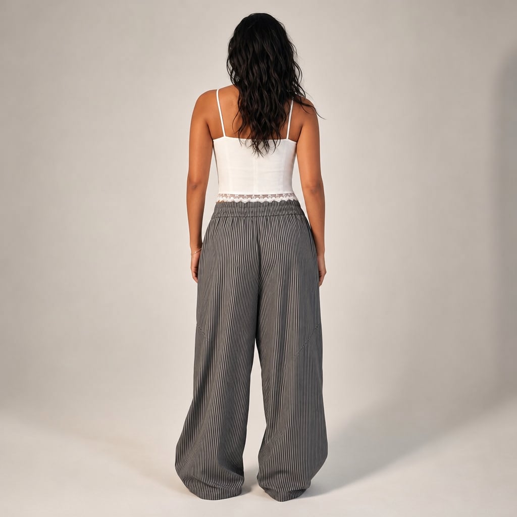 Pantalón barrel leg elástico en cintura tiro alto Gris – Labetina