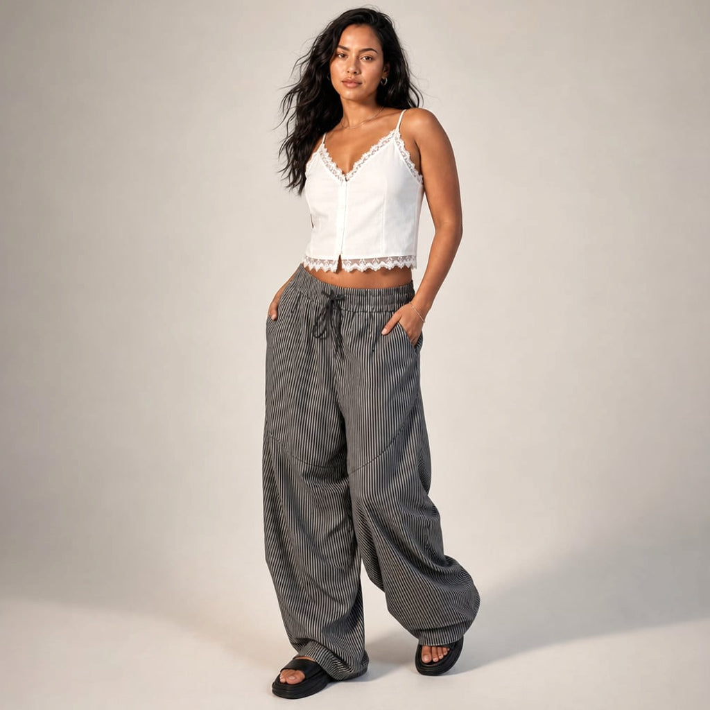 Pantalón barrel leg elástico en cintura tiro alto Gris – Labetina