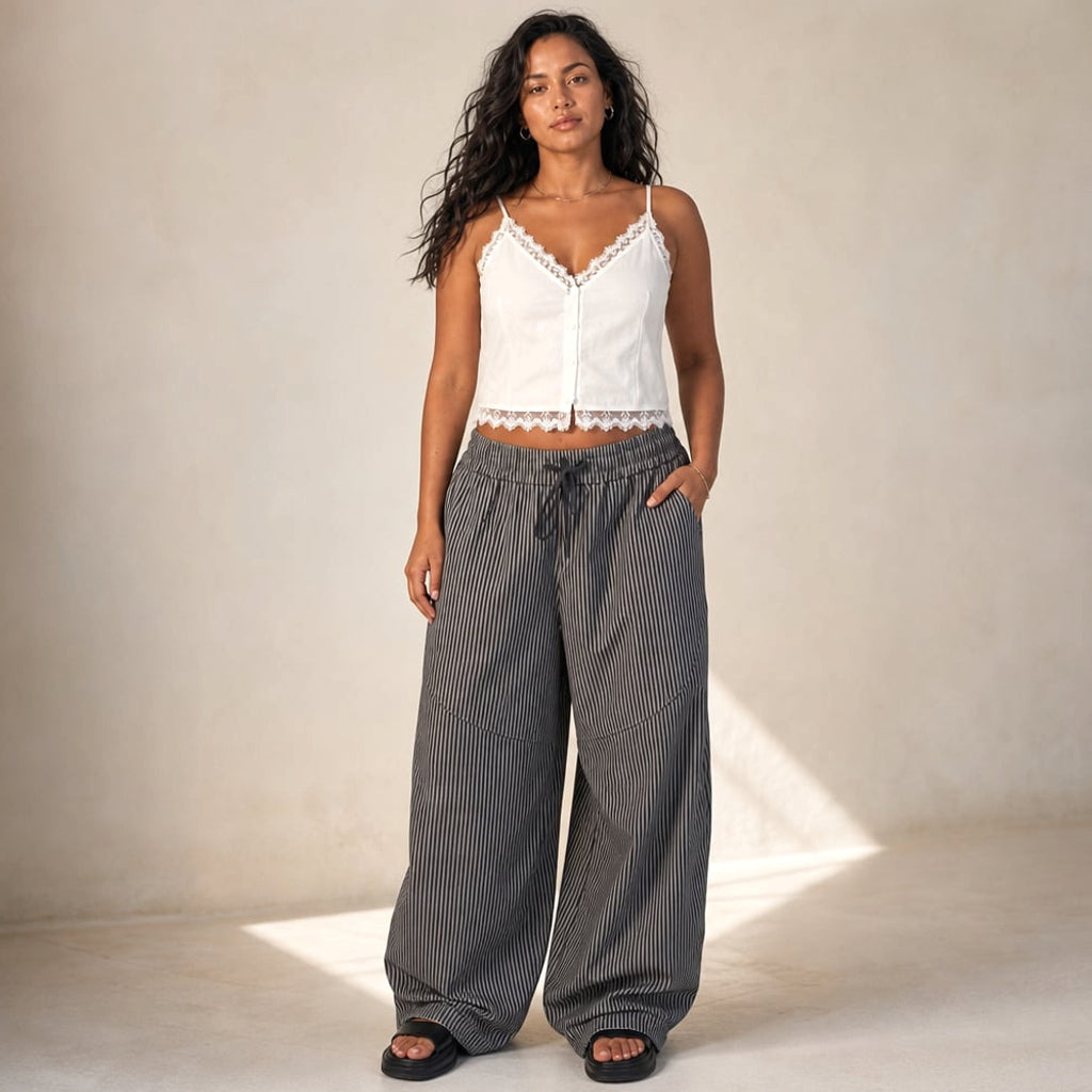 Pantalón barrel leg elástico en cintura tiro alto Gris – Labetina