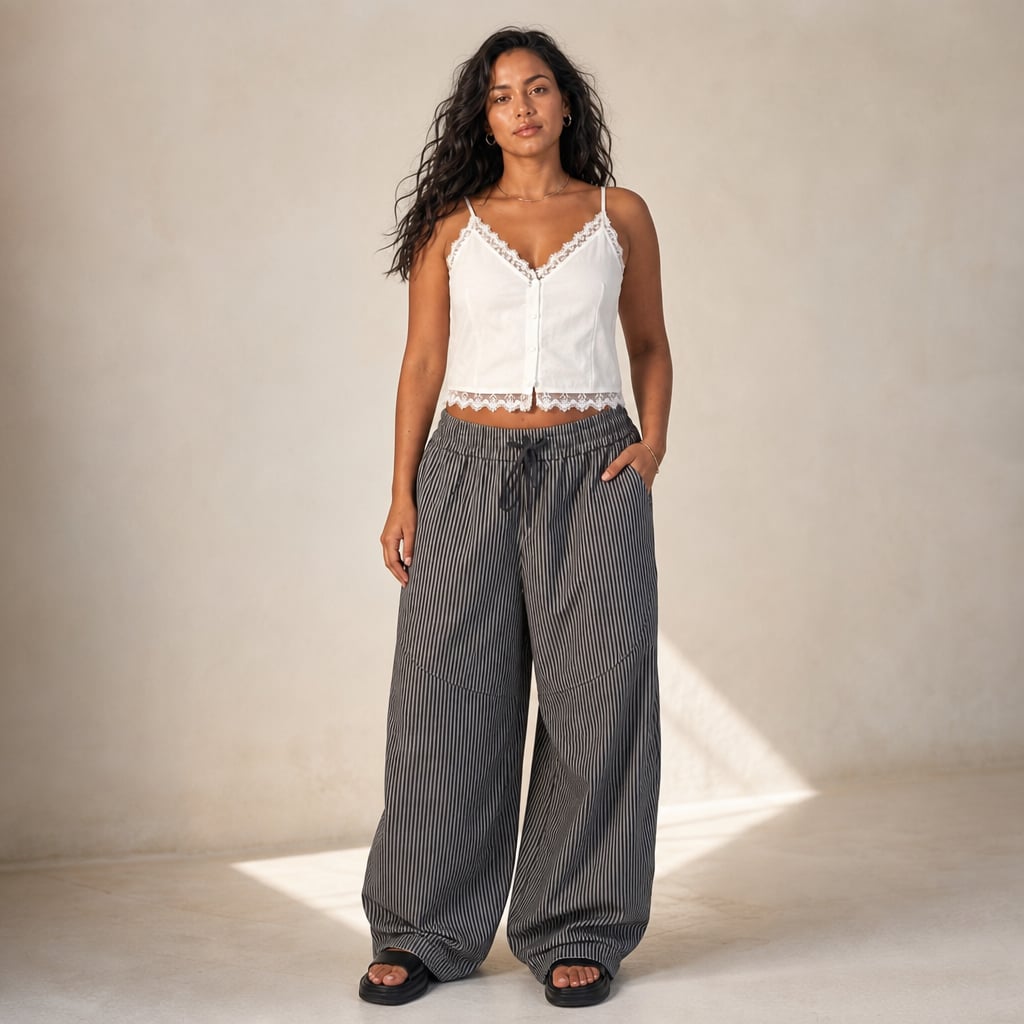 Pantalón barrel leg elástico en cintura tiro alto Gris – Labetina