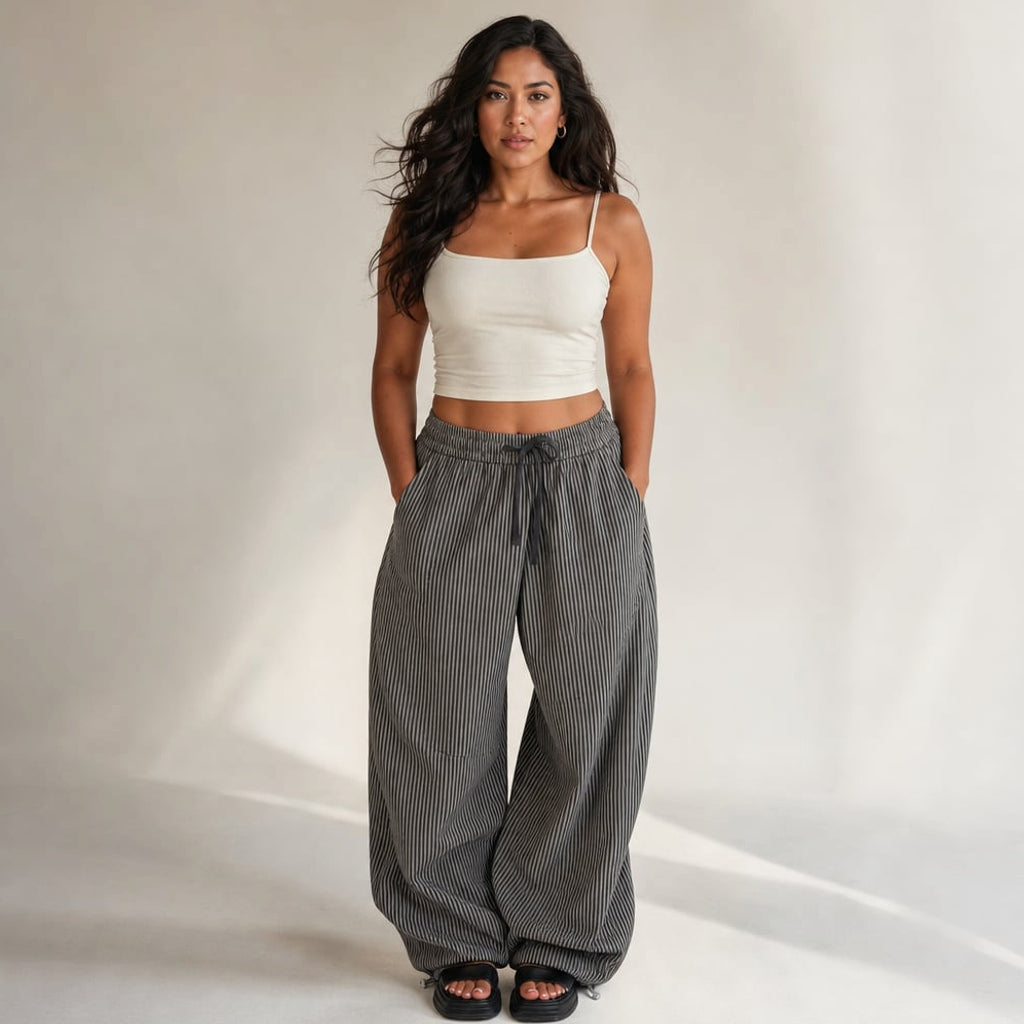 Pantalón barrel leg elástico en cintura tiro alto Gris – Labetina