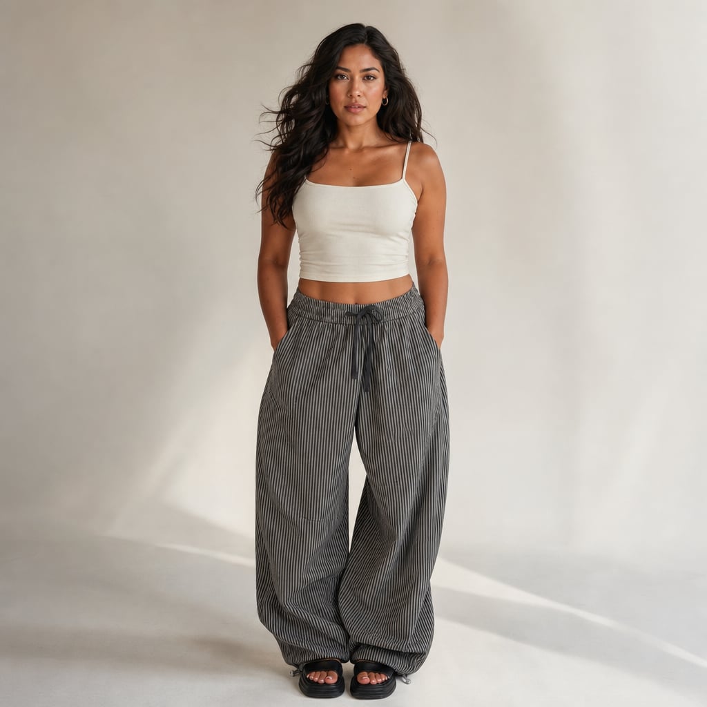 Pantalón barrel leg elástico en cintura tiro alto Gris – Labetina
