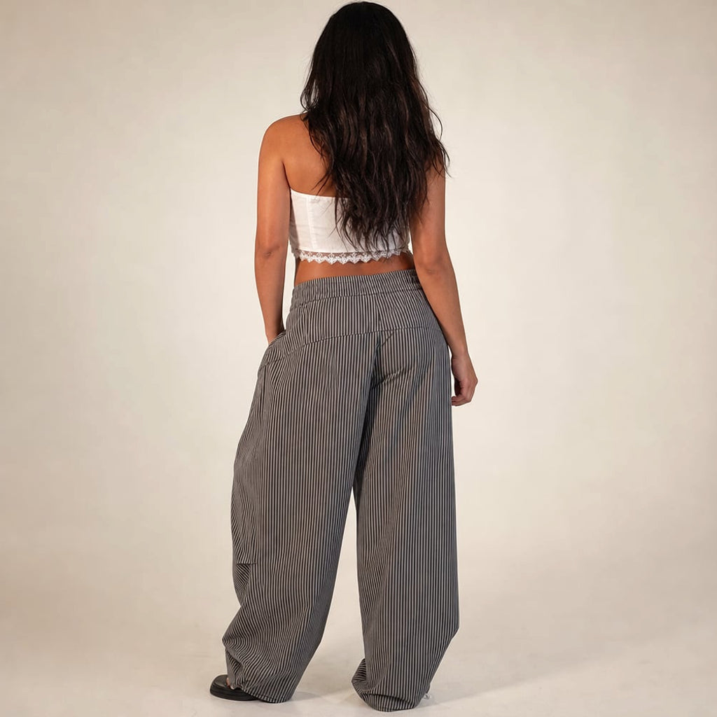 Pantalón barrel leg elástico en cintura tiro alto Gris – Labetina