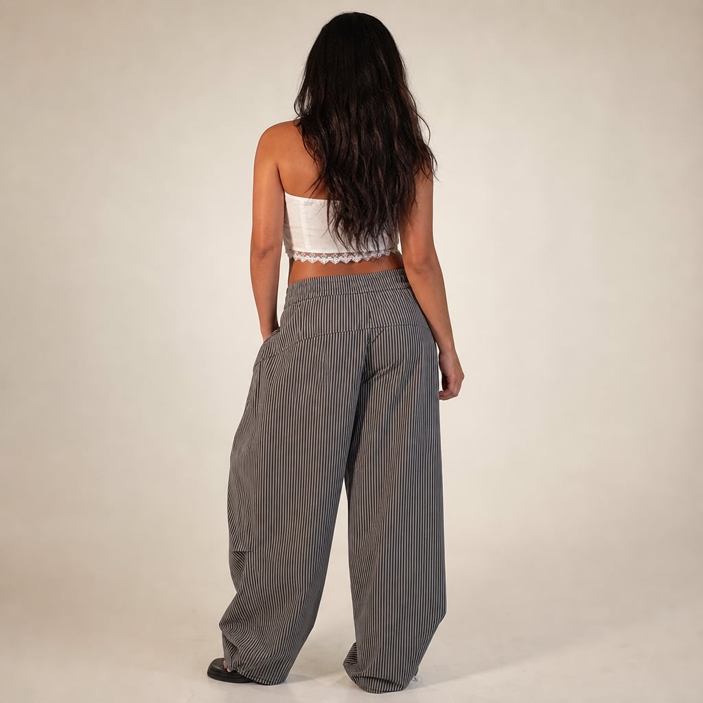 Pantalón barrel leg elástico en cintura tiro alto Gris – Labetina