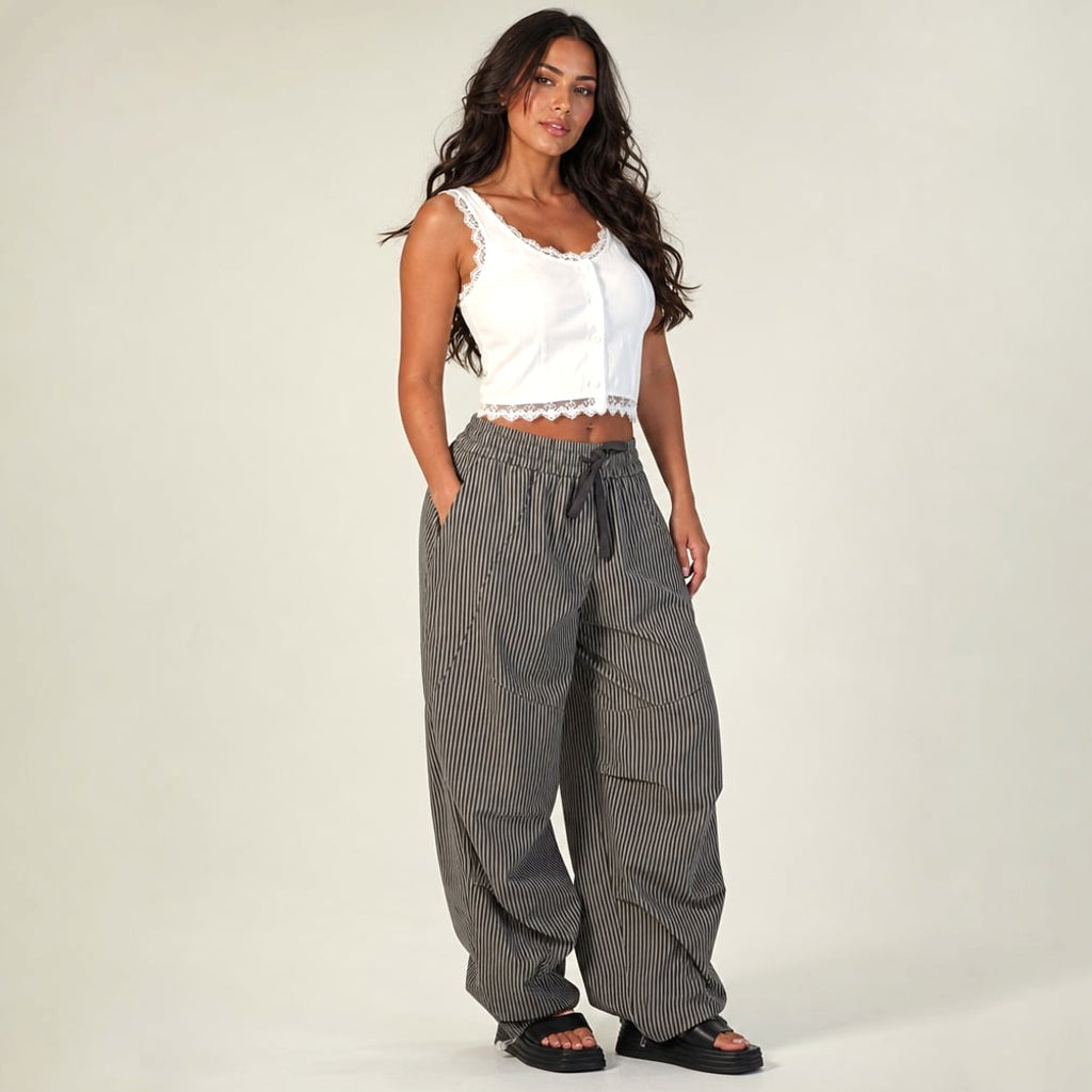 Pantalón barrel leg elástico en cintura tiro alto Gris – Labetina