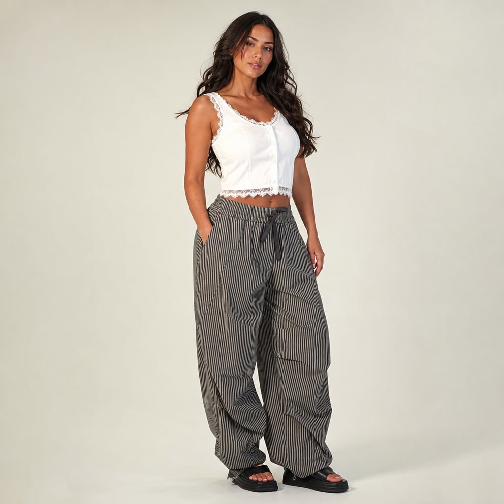 Pantalón barrel leg elástico en cintura tiro alto Gris – Labetina