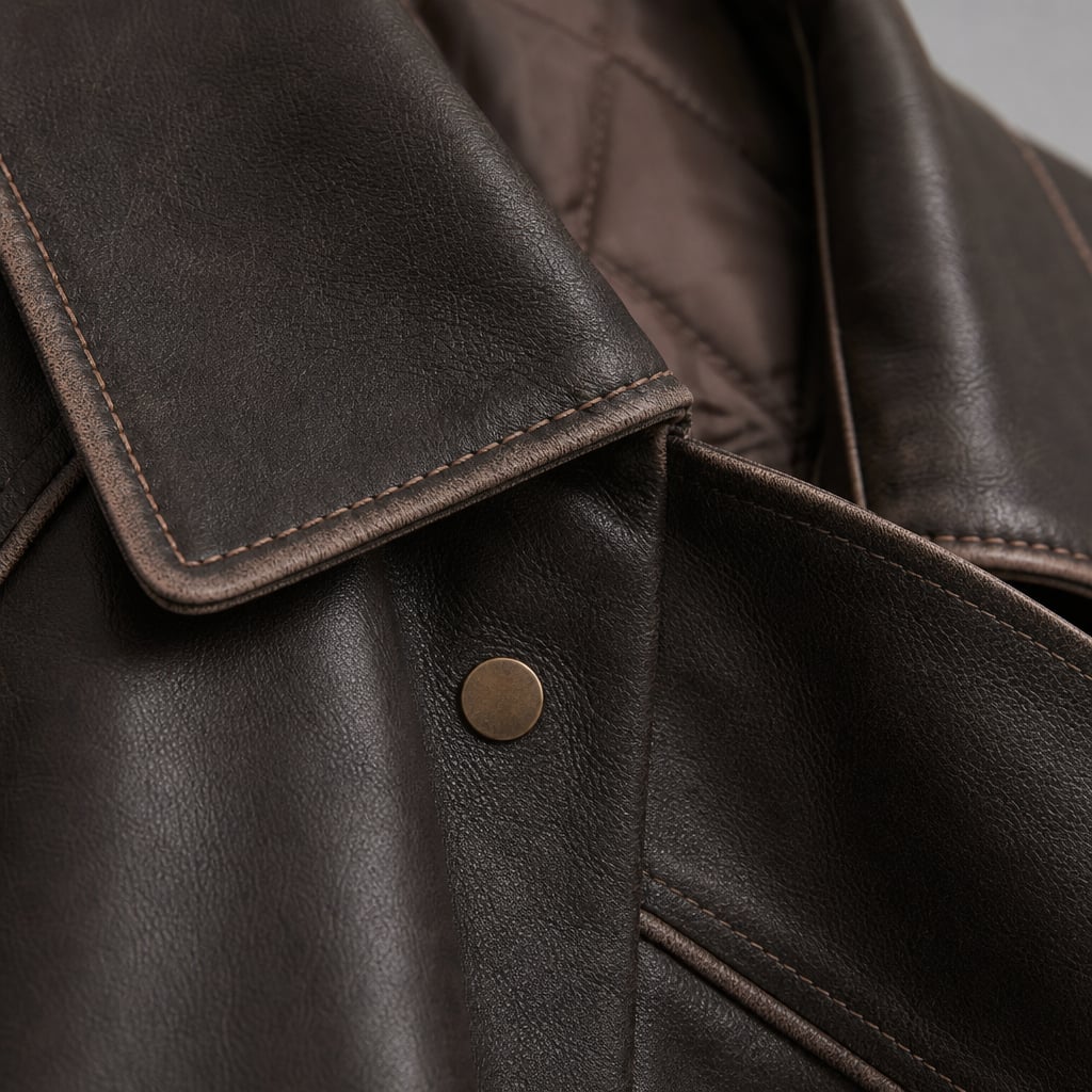 Bomber Jacket de PU con Costura de Contraste Carbón Marrón – Labetina