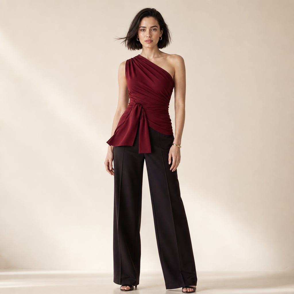 Jumpsuit un solo hombro pierna ancha con lazo en la cintura – Labetina