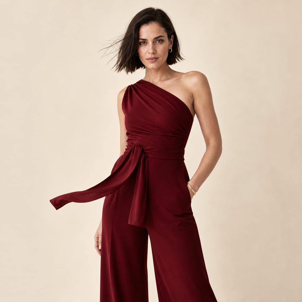 Jumpsuit un solo hombro pierna ancha con lazo en la cintura – Labetina