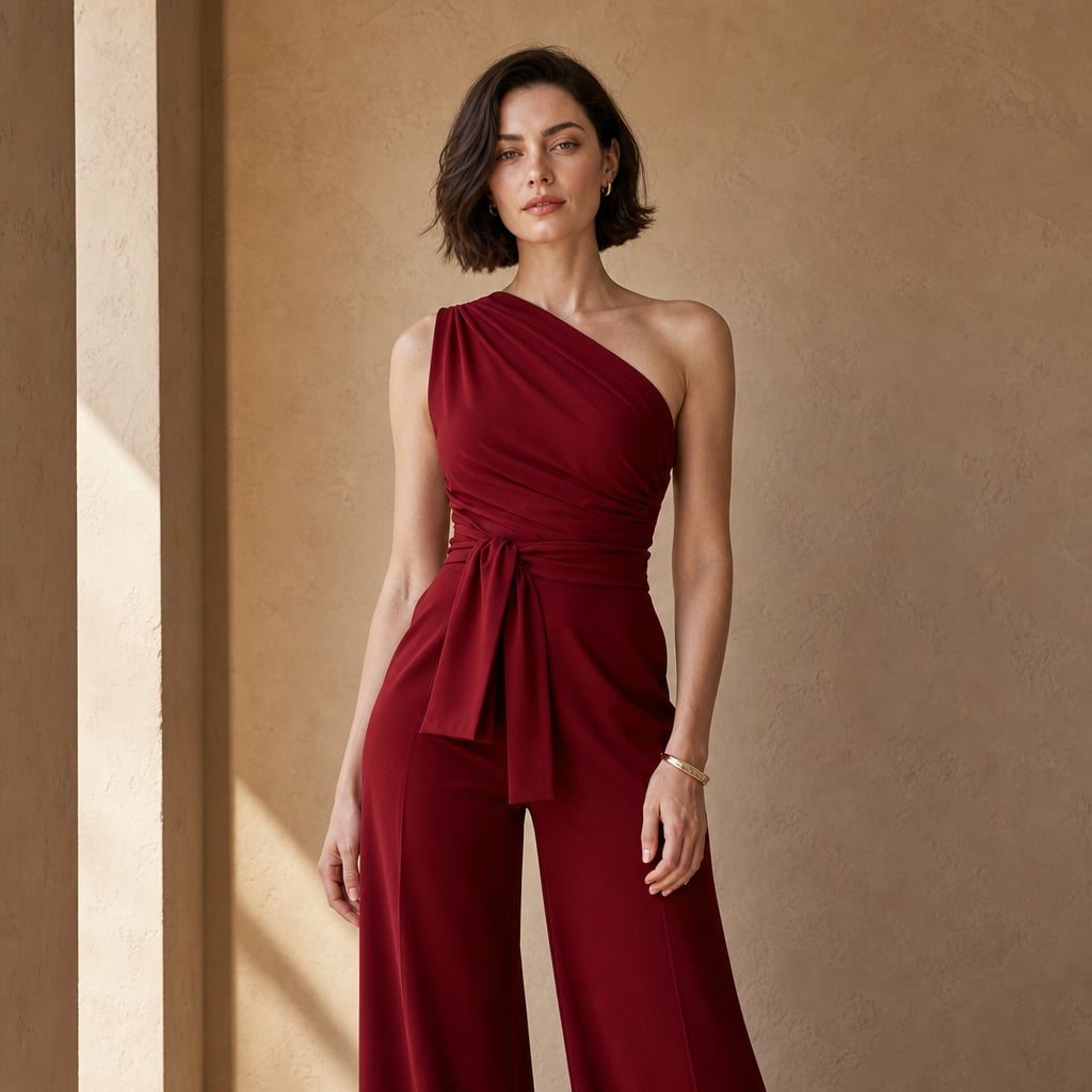 Jumpsuit un solo hombro pierna ancha con lazo en la cintura – Labetina