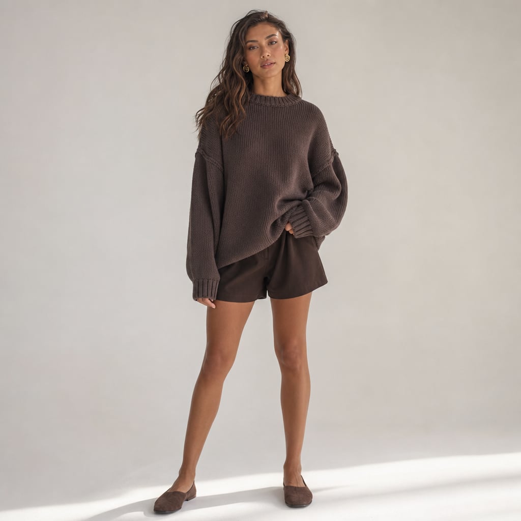 Jumper de punto algodón cuello redondo Chocolate – Labetina