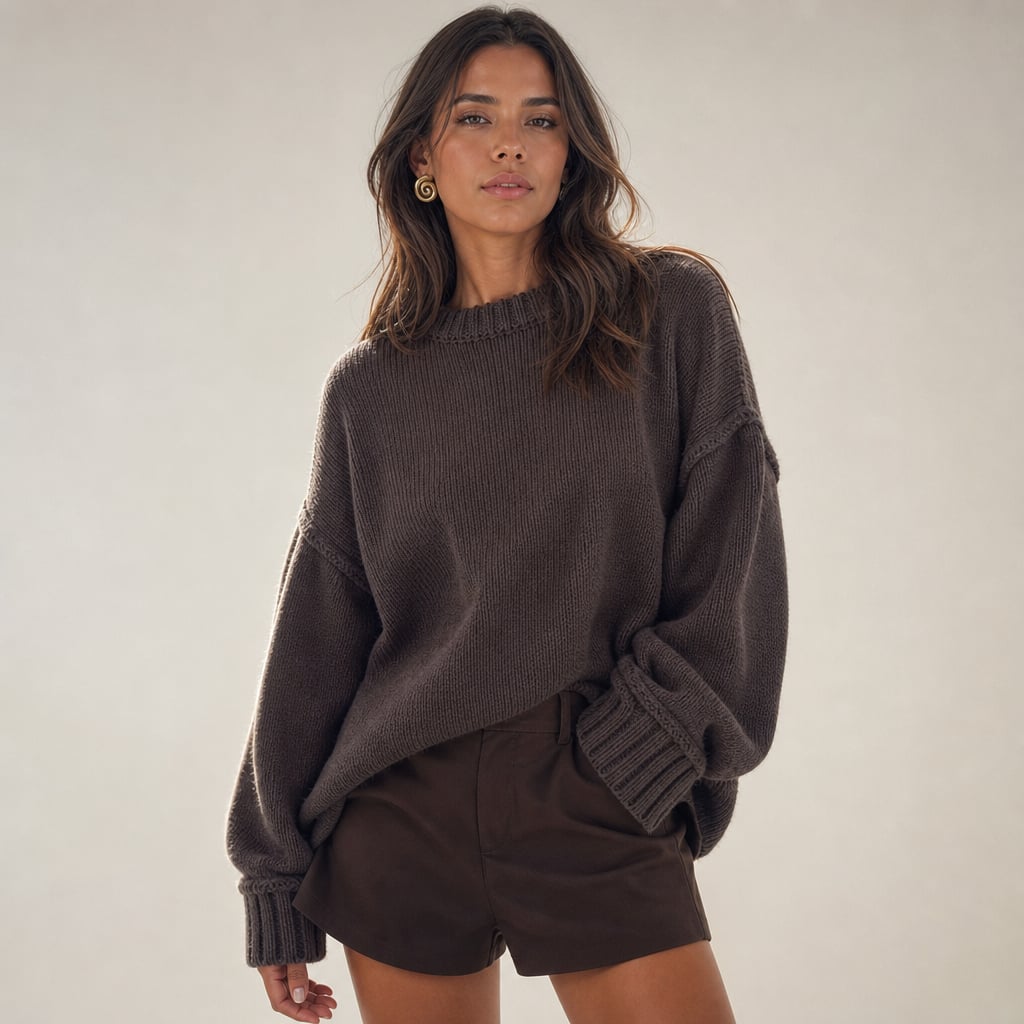 Jumper de punto algodón cuello redondo Chocolate – Labetina