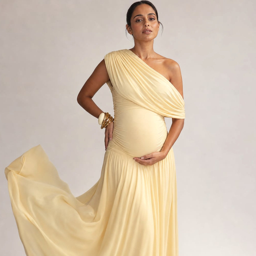 Vestido maxi de maternidad hombro asimétrico – Labetina