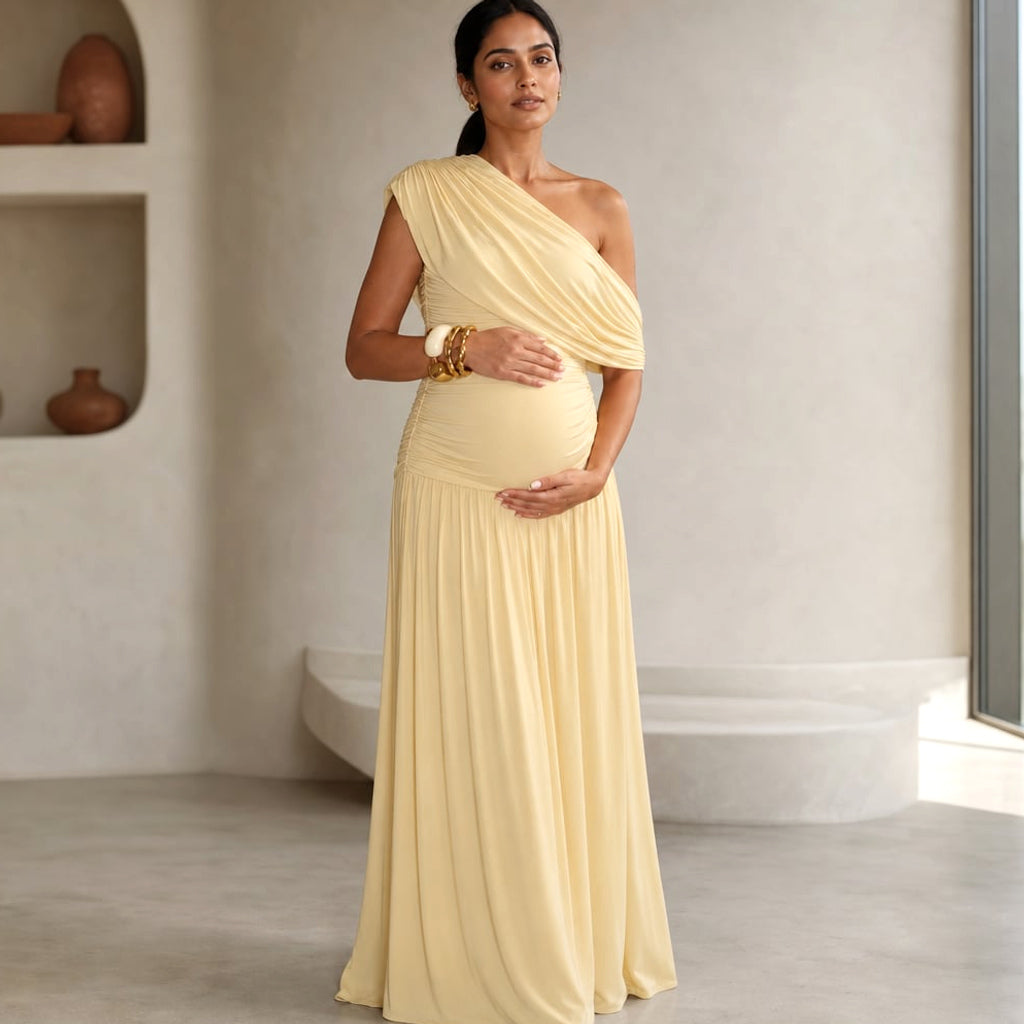 Vestido maxi de maternidad hombro asimétrico – Labetina