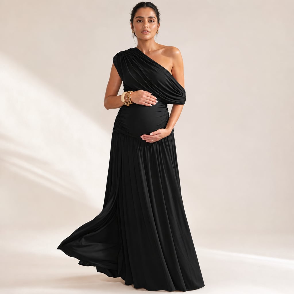 Vestido maxi de maternidad hombro asimétrico en Black – Labetina