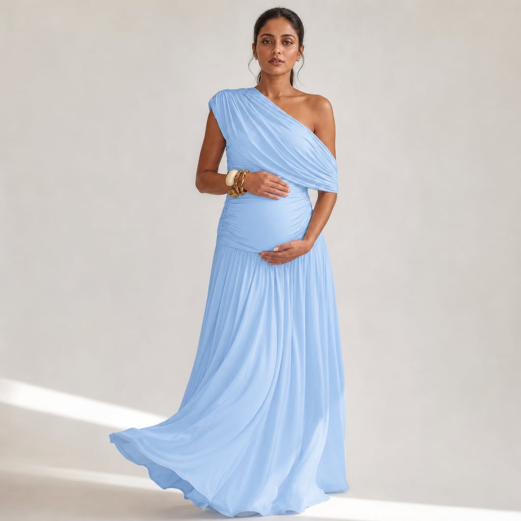 Vestido maxi de maternidad hombro asimétrico en Light Blue – Labetina