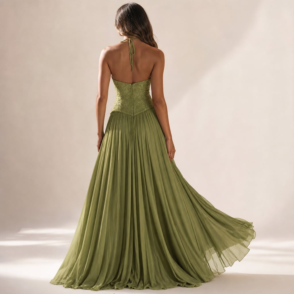 Vestido maxi plisado con corsé verde – Labetina