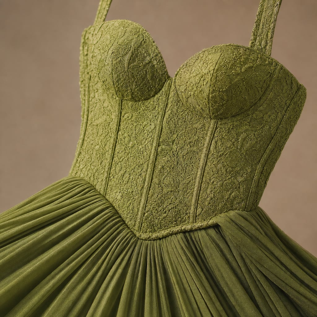 Vestido maxi plisado con corsé verde – Labetina