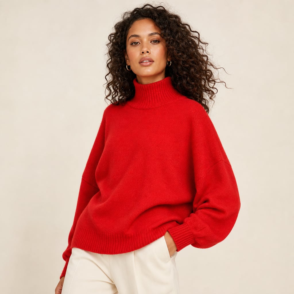 Suéter de punto cuello tortuga manga campana Rojo – Labetina