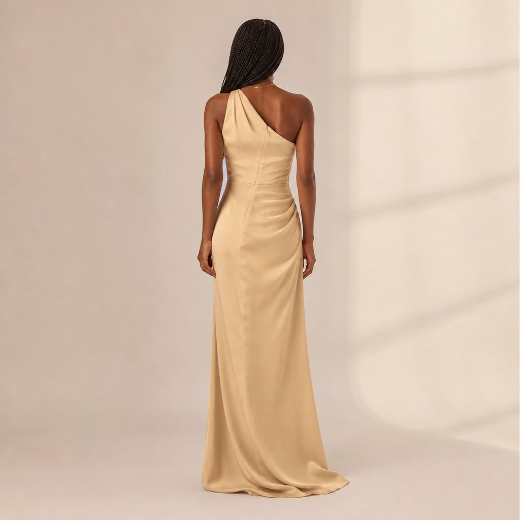 Vestido maxi asimétrico con abertura café claro – Labetina