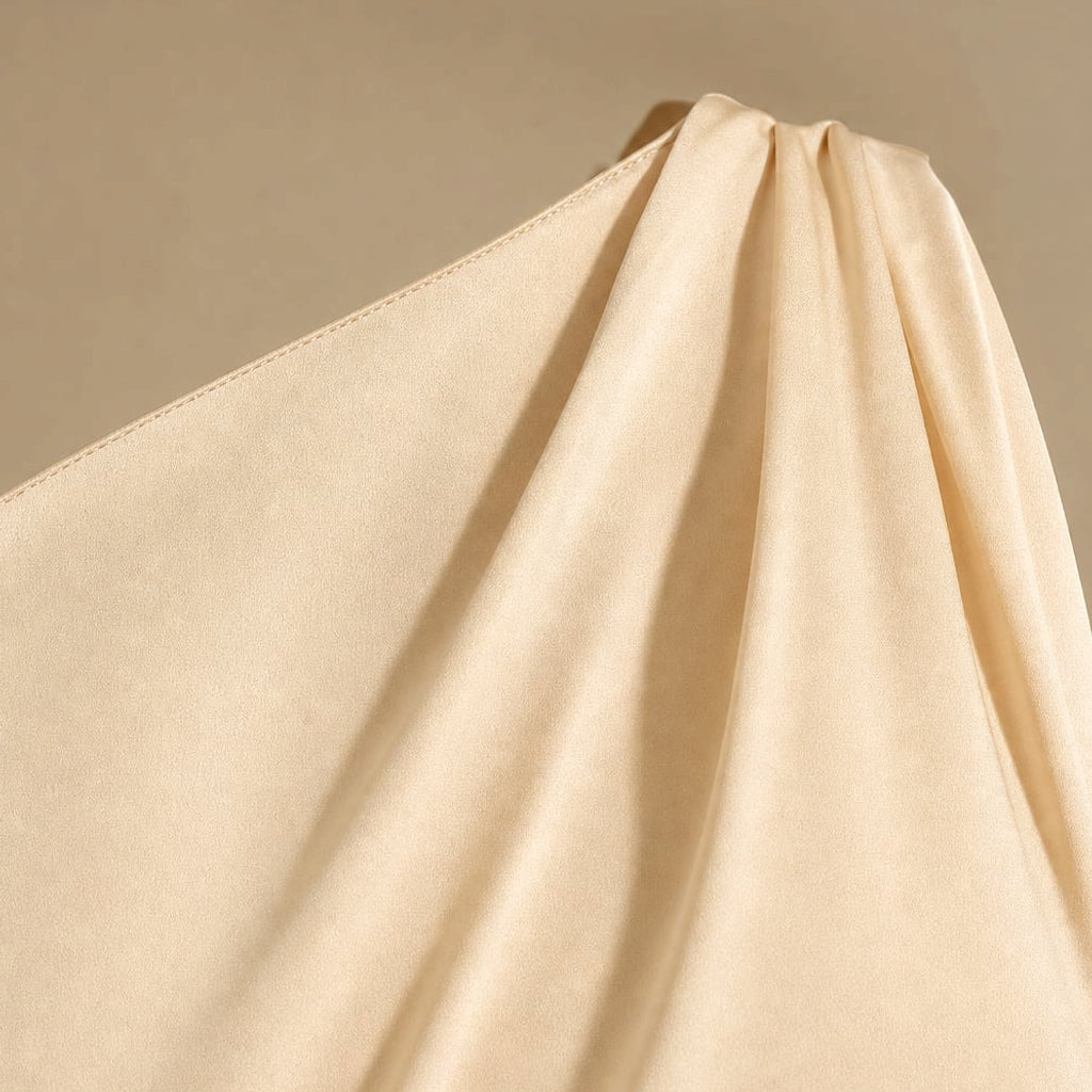 Vestido maxi asimétrico con abertura café claro – Labetina