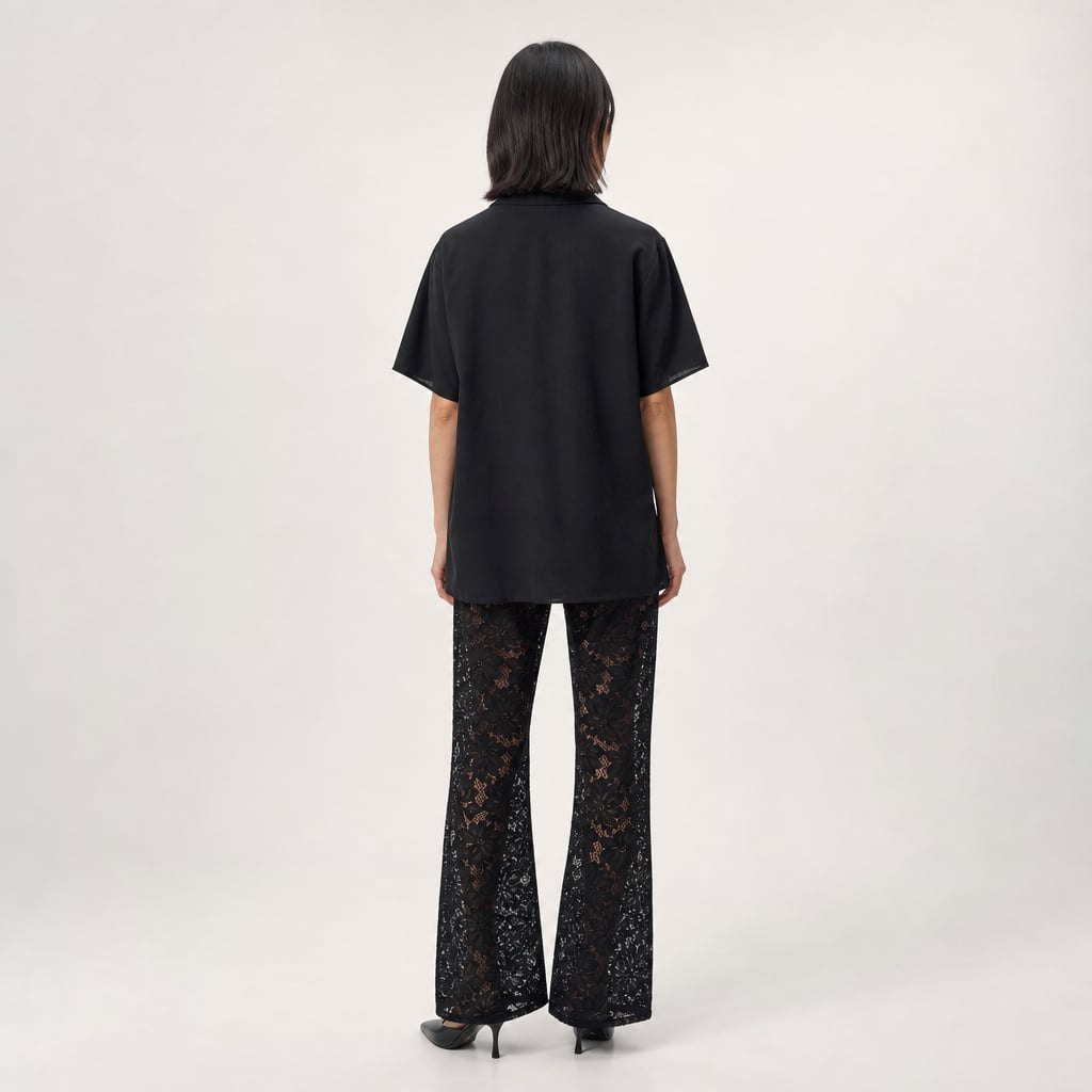 Conjunto dos piezas algodón encaje transparente pierna ancha Negro – Labetina