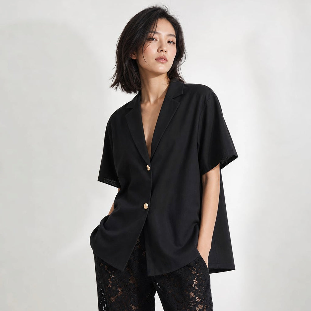 Conjunto dos piezas algodón encaje transparente pierna ancha Negro – Labetina