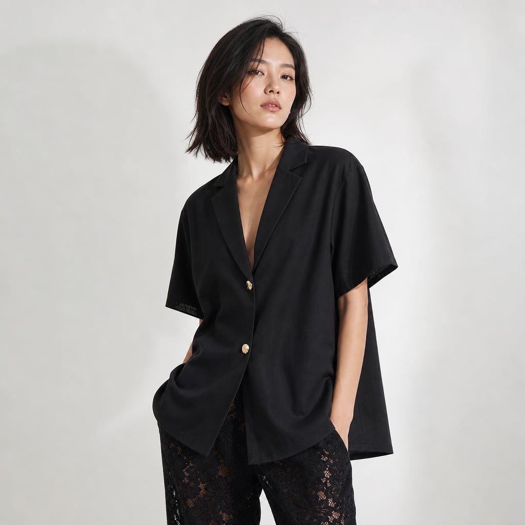 Conjunto dos piezas algodón encaje transparente pierna ancha Negro – Labetina