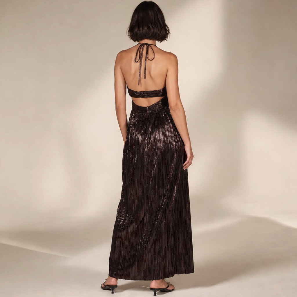 Vestido maxi halter con cut-out Chocolate – Labetina