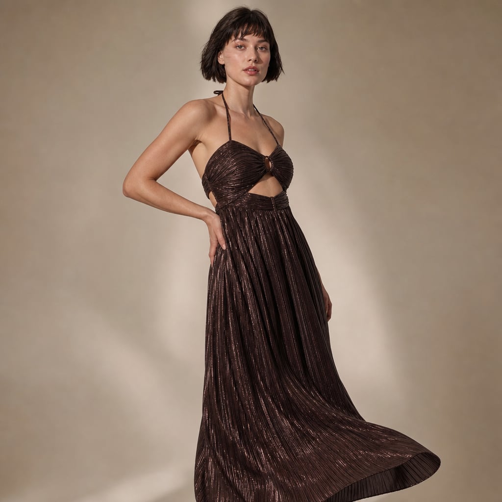 Vestido maxi halter con cut-out Chocolate – Labetina