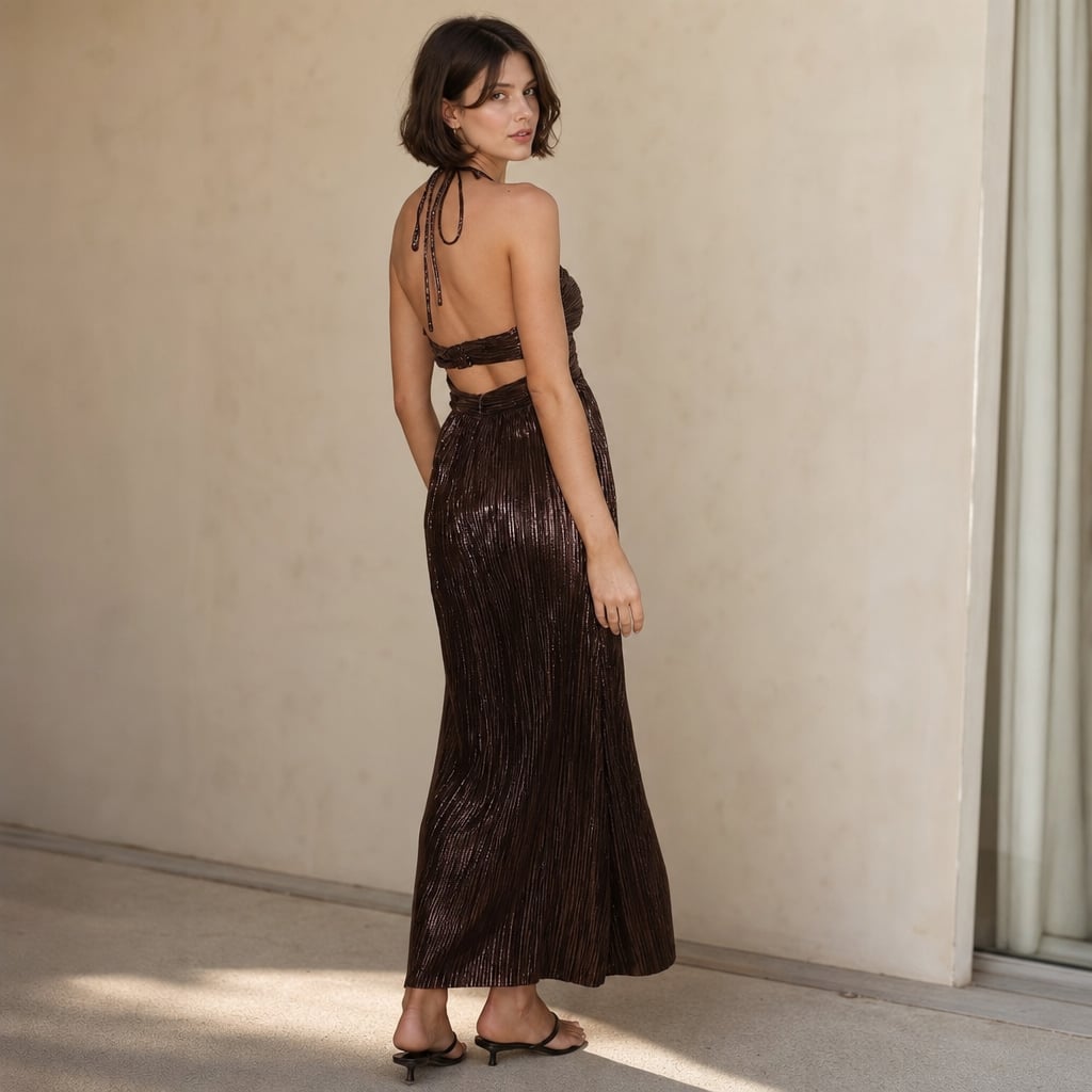 Vestido maxi halter con cut-out Chocolate – Labetina