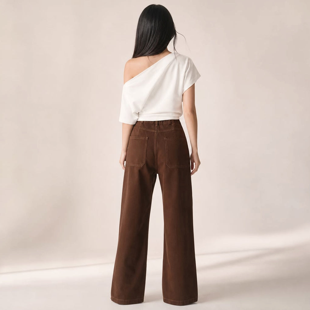Pantalones anchos de denim tiro alto Chocolate Denim – Labetina