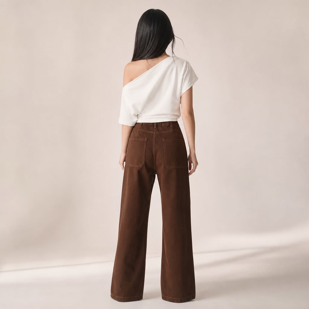 Pantalones anchos de denim tiro alto Chocolate Denim – Labetina