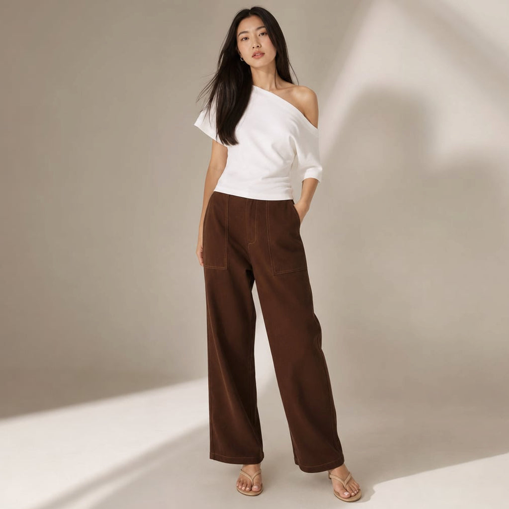 Pantalones anchos de denim tiro alto Chocolate Denim – Labetina