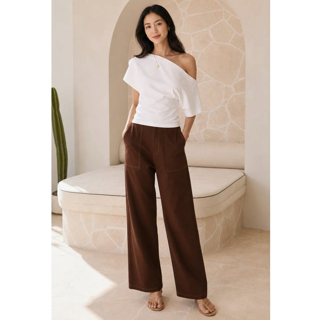 Pantalones anchos de denim tiro alto Chocolate Denim – Labetina