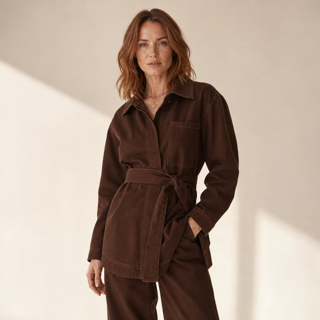 Top denim longline con amarre en la cintura Chocolate Denim – Labetina