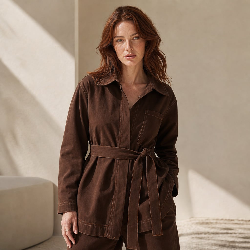 Top denim longline con amarre en la cintura Chocolate Denim – Labetina